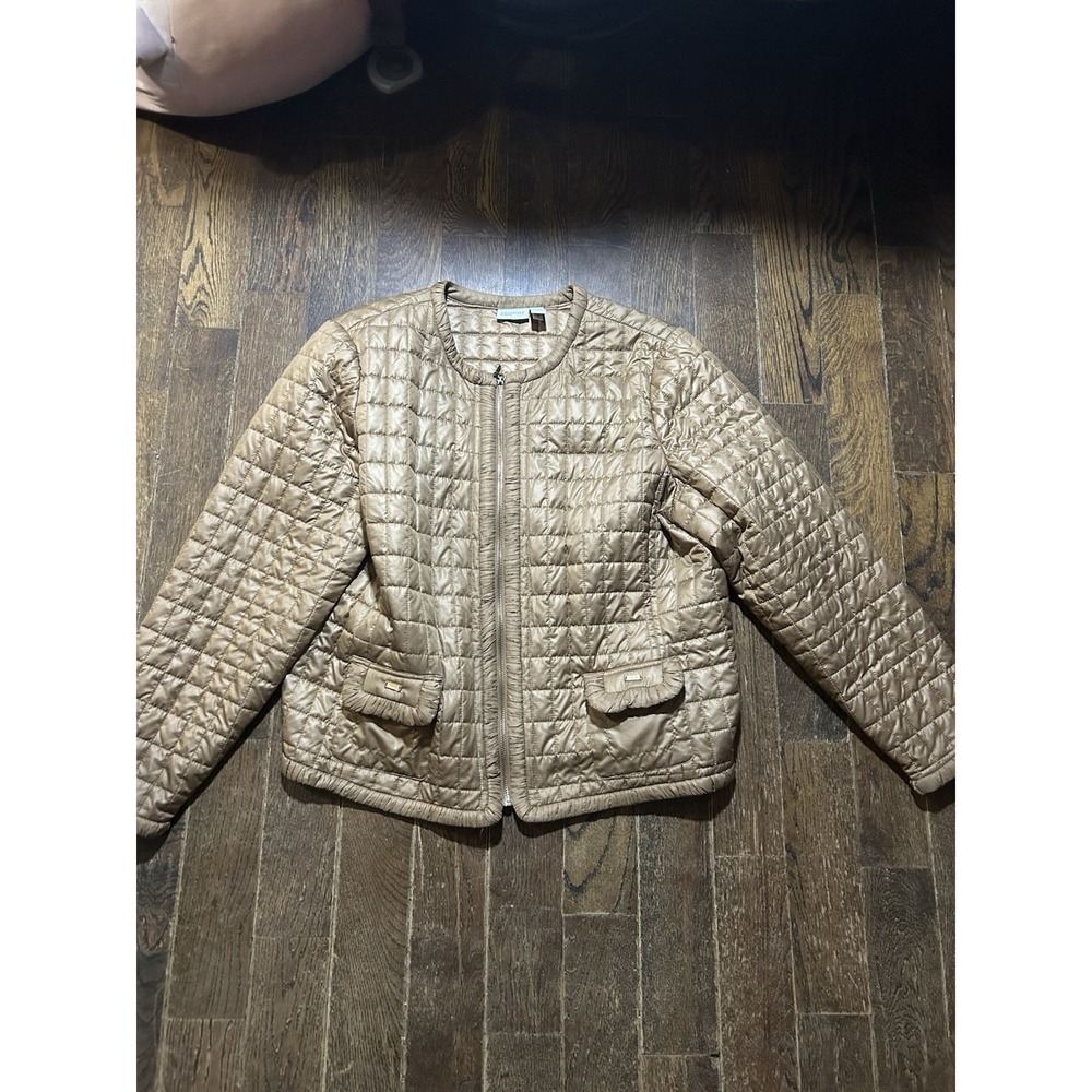 Zenergy by Chico's Lightweight Caramel Zip Quilted Puffer Jacket Pockets Sz 3